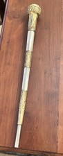 Antique Victorian Gold Filled Mother of Pearl Umbrella Handle Etched Design