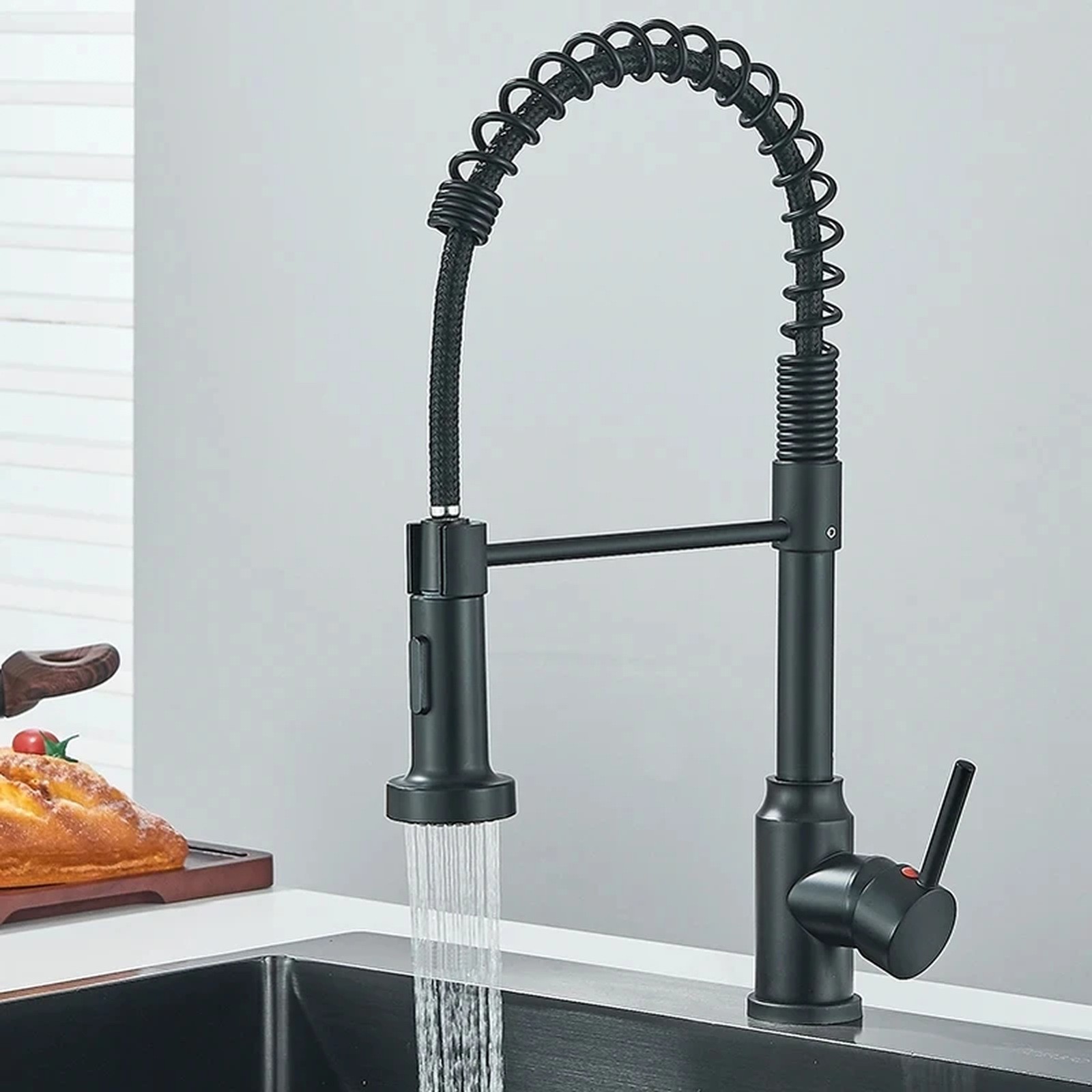 Kitchen faucet - 304 stainless steel, pull-out spray, deck-mounted, single-handl