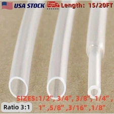 15/20FT Heat Shrink Tubing 3:1 Adhesive Lined Electrical Wire Clear ID (3/4",1")