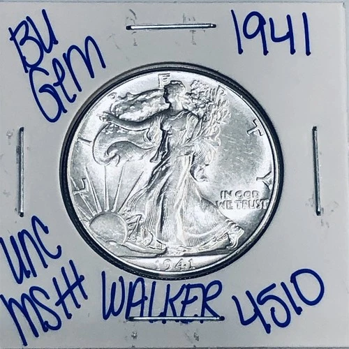1941 BU UNCIRCULATED LIBERTY WALKING SILVER HALF DOLLAR AUTHENTIC U.S. MINT 4510