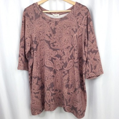 COMO BLU Paisley Top Women's Plus Size 1X Mauve Pink Soft Knit 3/4 Sleeve