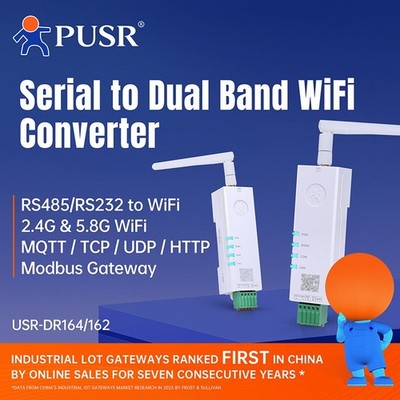 PUSR Serial to Dual Band WiFi RS485/RS232 to WiFi Converter Modbus Gateway