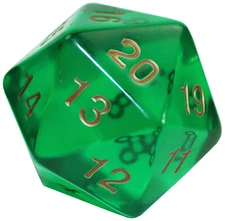 Koplow Games 55mm D20 Translucent Green Gold Countdown Die Life Counter Spindown