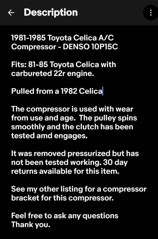 For 1981-1985 Toyota Celica A/C Compressor - DENSO 10P15C  - Image 2 of 4