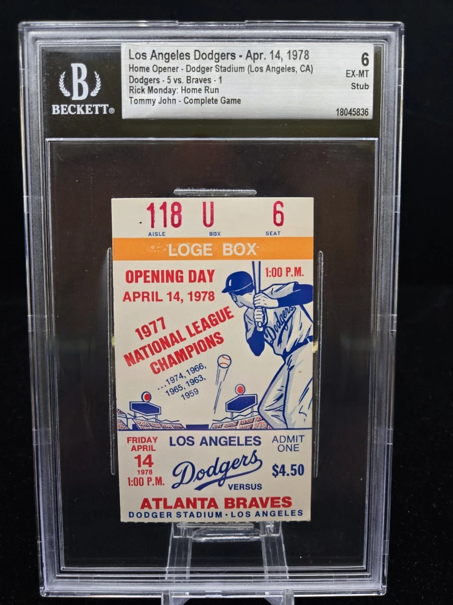 Los Angeles Dodgers Baseball 1978 Vintage Sports Ticket Stubs for