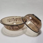 Set of 2 VTG Pyrex Mixing Bowls Smoky Brown FESTIVE HARVEST Birds Hearts Flowers