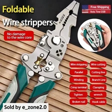 Foldable Multi-Function Wire Stripper and Crimping Pliers for Electricians
