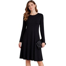 Norma Kamali Jersey Dress Women L Black Long Sleeve A-Line Swing Minimalist Chic
