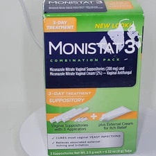 2 Monistat 3 Combination Pack Suppositories+Cream Kit exp  8/2027+