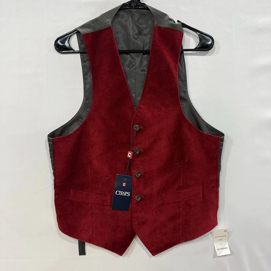 NWT Chaps Mens Small Red Suede Vest Formal Dress Waistcoat Lined - Image 3 of 4