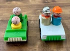 Vintage Fisher Price Little People Lot - 2 Cars & 4 Figures Construction Family
