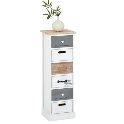 Chiffonnier commode 6 tiroirs en bois paulownia shabby chic vintage blanc - Photo 1/4