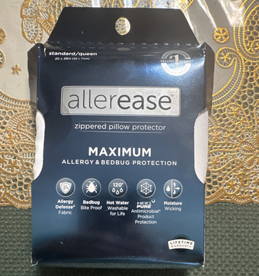 AllerEase Maximum Zippered Pillow Protector Bedbug Proof Std/Queen 20x28
