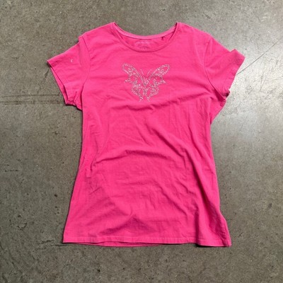 Greensource Pink Rhinestone Butterfly Graphic T-Shirt Organic Cotton XL