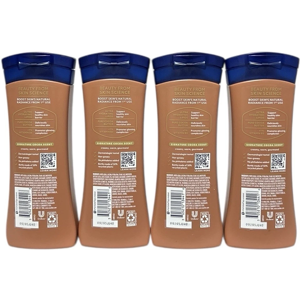 4 Vaselina Cacao Radiante 10 fl. oz. Lociones corporales, 72 HR hidratación, piel seca opaca Foto 2 de 3