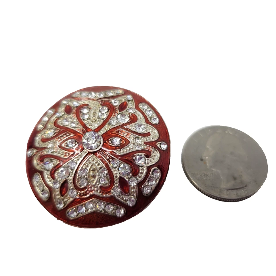 Adorno de Navidad Anillo Elástico Estrás Esmalte Rojo Redondo 1 1/2" Foto 3 de 4