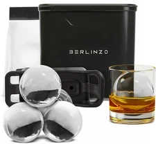 Berlinzo Premium Clear Ice Ball Maker Mold - 2 Large 2.4" Crystal Clear Ice B...