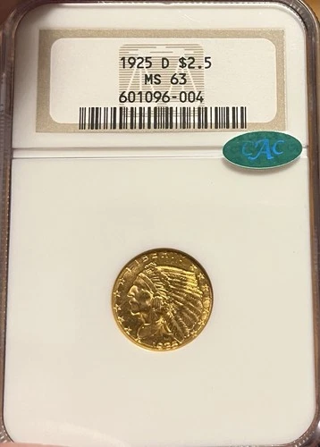 1925-D NGC & CAC MS3 $2.50 Gold Indian Head Quarter Eagle