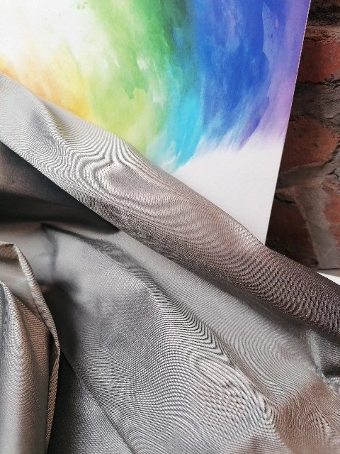 Tafetán de seda 2 capas tela plata estaño Pierre Frey 72x 400cm panel extra largo Foto 4 de 4