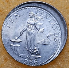 1966 Philippines Ten Centavos Coin Mint Error Off Center Strike High Grade