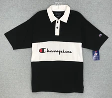 NEW! Champion Rugby Polo Shirt Mens Small Athleticwear Middleweight Black White