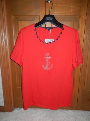 ORLY Womens Red Pullover S/S Nautical Cotton/Spandex Top Lg NWT $69. 