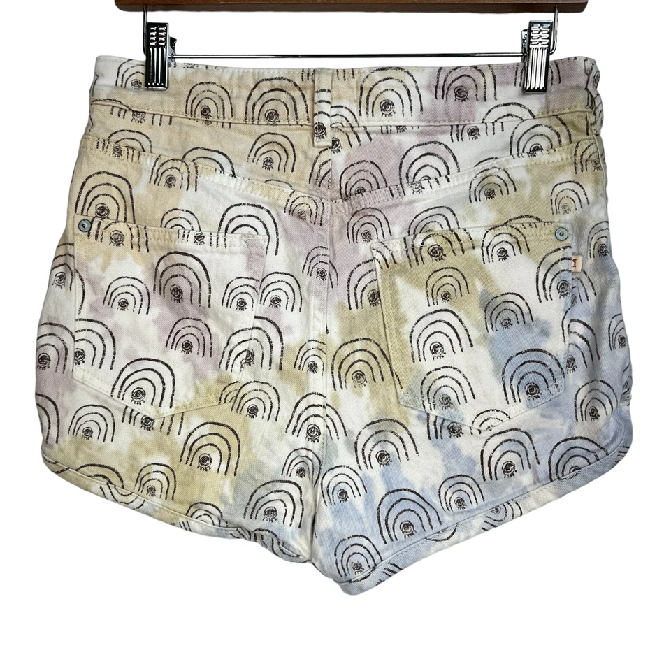 Pantalones Cortos Denim Anthropologie Pilcro Hannah Cuero Arco Iris Tiro Ultra Alto 29 Foto 2 de 4