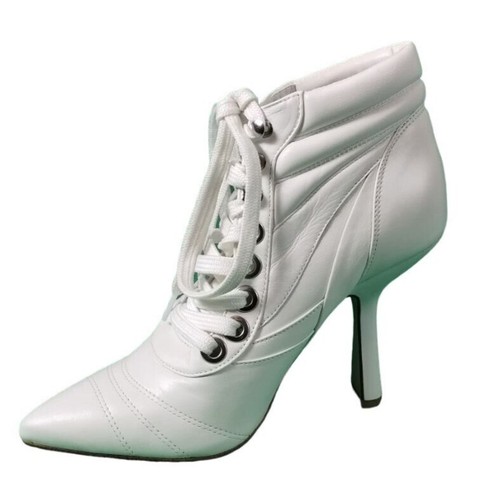 Gianni Bini Jarret Lace Up Leather Boots Womens 8M White Asymmetrical High Heels - Picture 11 of 17