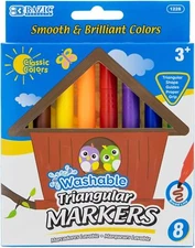BAZIC 8 Colors Broad Line Jumbo Washable Markers, Triangle Pens, Assorted Colors