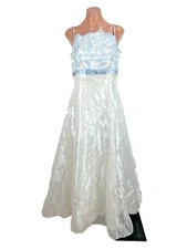 Vintage Y2K Aspeed 2000s Shiny Iridescent Blue White Prom Dress Made in USA 16