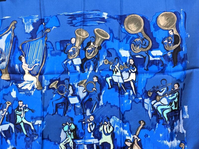 Hermes Scarf Stole Concerto Blue Instruments Orchestra Clerc Silk