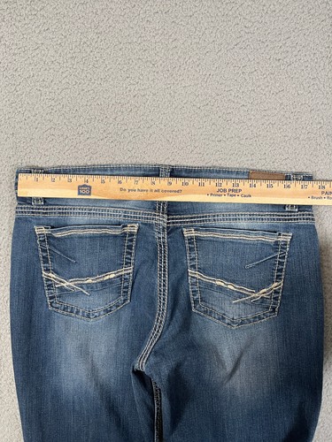 BKE Buckle Jeans Damen 34x32 Harper blau Stretch dicke Nähte Stickerei verblasst - Bild 8 von 9