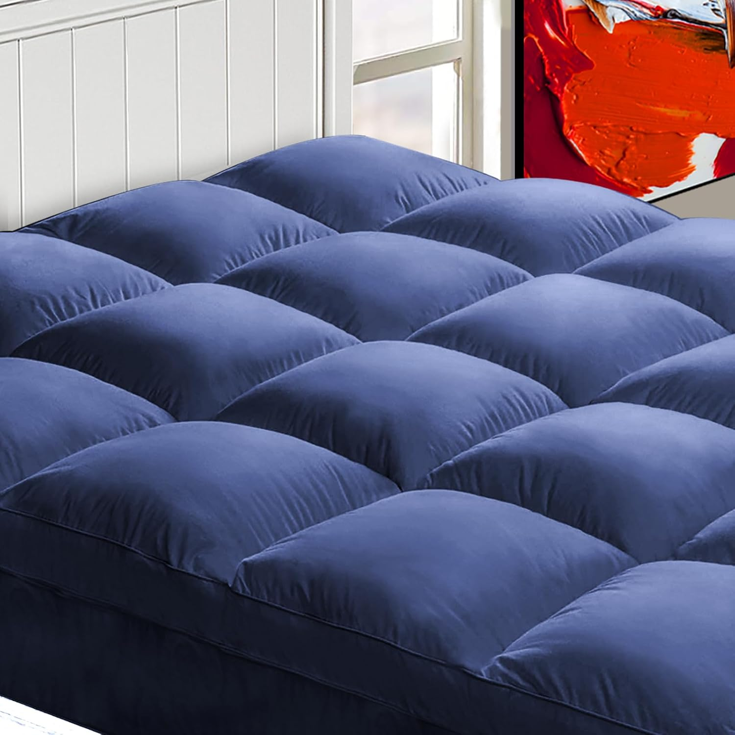Twin XL Plush Pillow Top Mattress Topper for Back Pain Relief - Extra Thick & Supportive Pad Cover