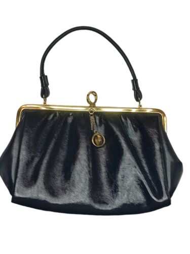 Classic Vintage Handbag Black Gold Trim