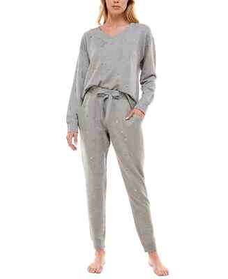 Roudelain Women's Sz L Foil-Star-Print Long Sleeve and Jogger