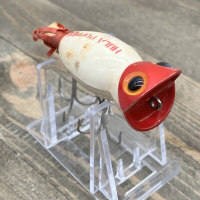Vintage Hula Popper Arbogast Topwater Fishing Lure Plug Jerkbait Bass Red  White | eBay