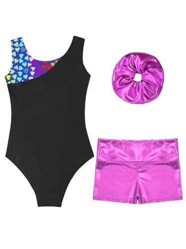 Girls Set Stretchy Clothes Sparkly Outfit Sport Leotards Metallic Bodysuit Kids - Picture 28 of 53