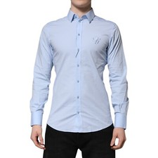 DOLCE & GABBANA Shirt Sky Blue Cotton GOLD Long Sleeves Dress 39/US15.5/S 830usd