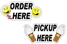 2 Ice Cream Pickup Order Window' Decals for Ice Cream Parlor or Takeout Window