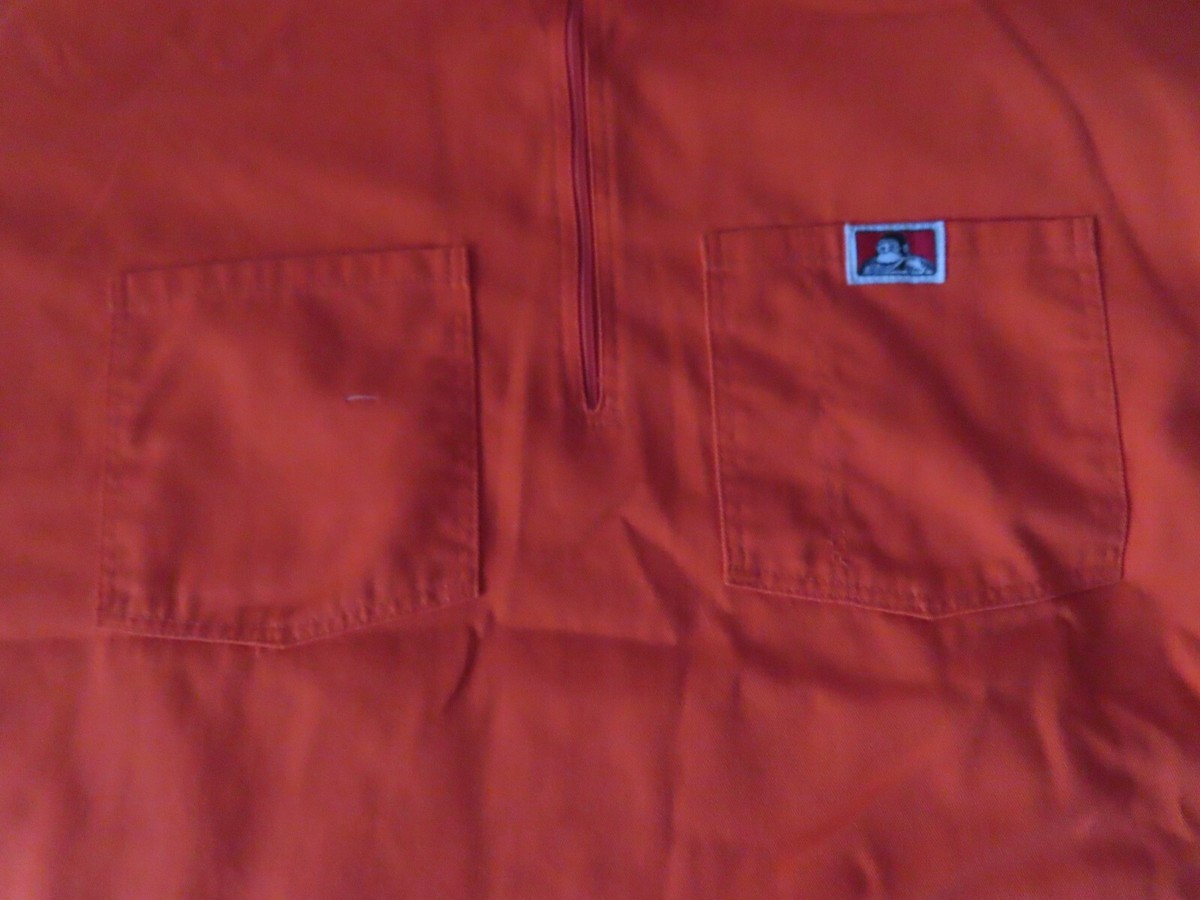 Ben Davis Shirt Mens 2XL Orange 1/4 Zip Workwear Vtg Made in USA