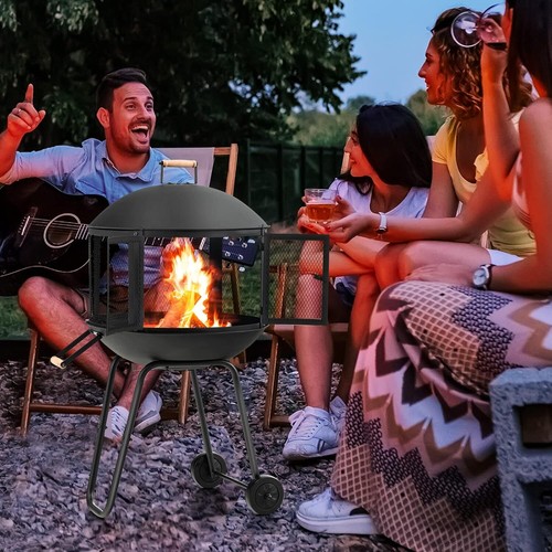 Four Seasons Courtyard 28 Inches Portable Fire Pit with Sliding Door Design - Picture 3 of 10