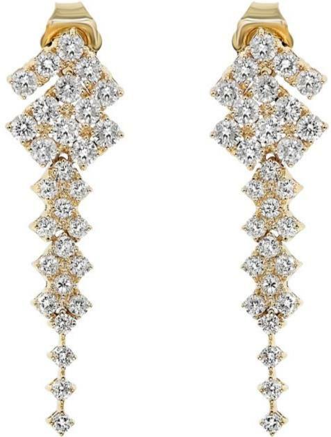 1.50CT DIAMOND 18K YELLOW GOLD 3D CLUSTER TRIANGULAR CHANDELIER HANGING EARRINGS