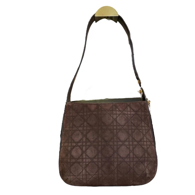 Christian Dior Lady Dior Brown Suede Cannage Quilted Lambskin Shoulder Purse