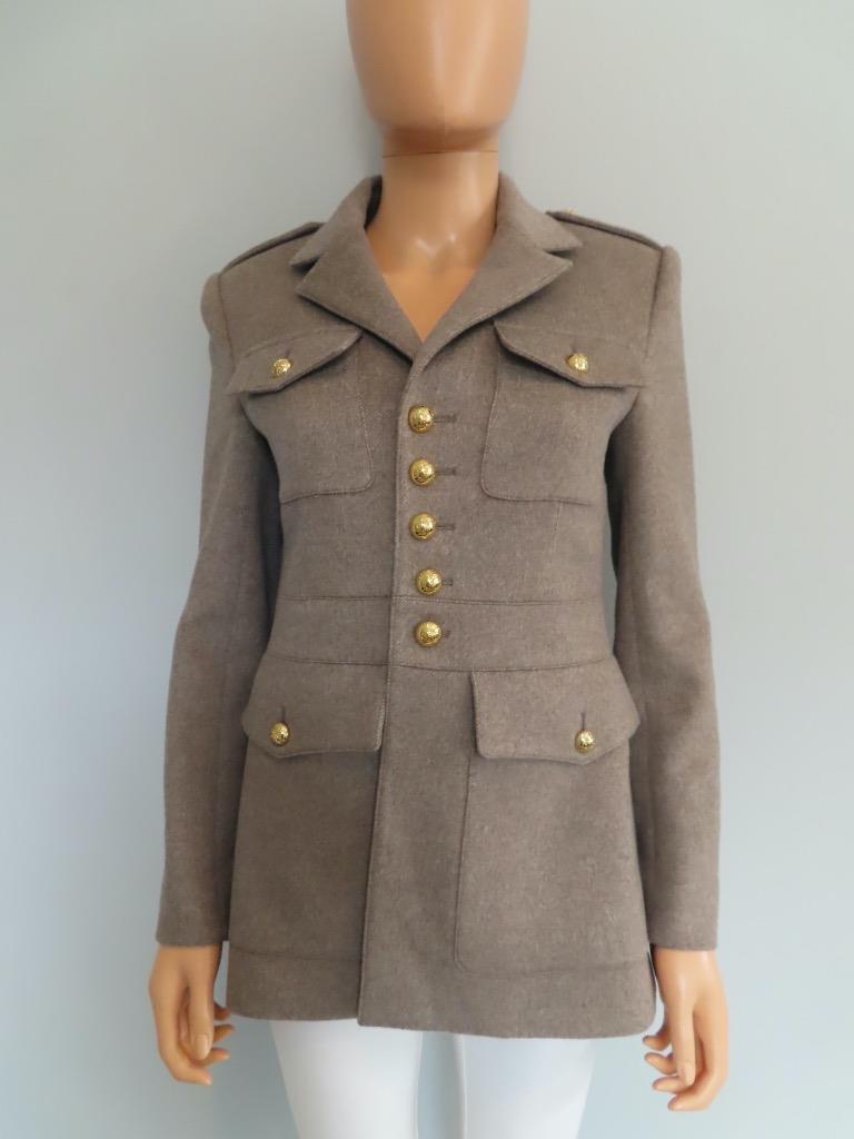 CELINE Beige Gris Diagonal Cashmere Saharienne Jacket F 36 CELINE Beige Gris Diagonal Cashmere Saharienne Jacket F 36