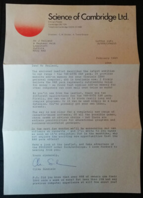 Brief 1981 signiert von Clive Sinclair - Retro Spectrum Autogramm