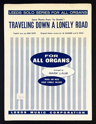 Traveling Down Lonely Road 1954 Vtg Sheet Music Organ La Strada English Italian
