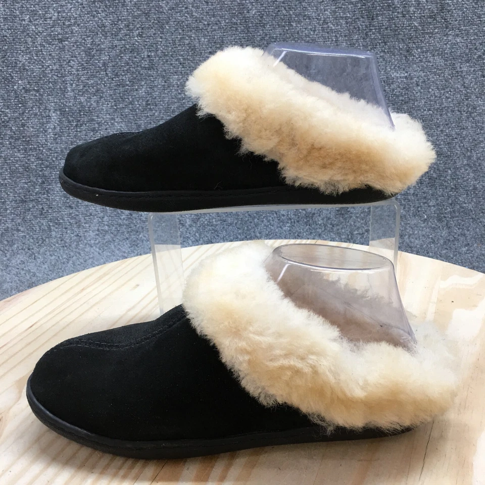 Zapatillas Minnetonka para mujer 7 mulas cuero negro piel de oveja punta cerrada cómodas Foto 2 de 4