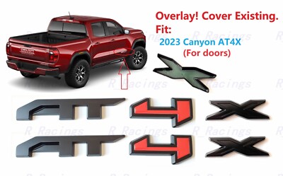 2PCS Kits Matte Black Red Side Door AT4X OVERLAY Emblems 2023+ Canyon AT4X