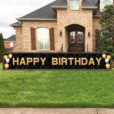 Black and Gold Happy Birthday Yard Banner Sign for Indoor Outdoor Party Decor