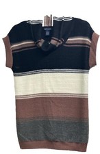 Women By Artisan Wool Blend Multicolor Stripes Sweater Dress Sz L Cowl Neck PO